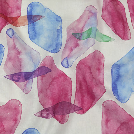 Pink, Blue and Green Painterly Geometry Medium Weight Linen Woven