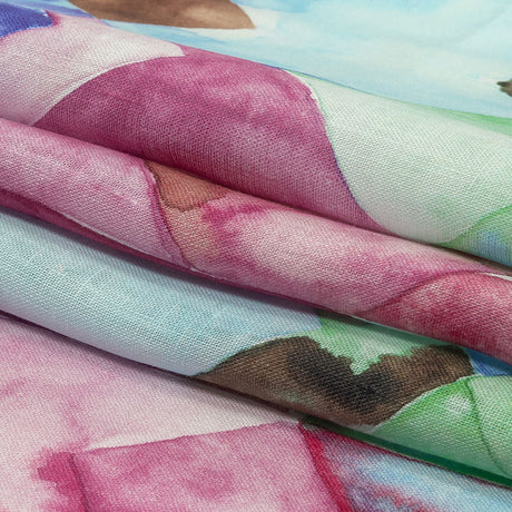 Pink, Blue and Green Watercolor Geometrics Medium Weight Linen Woven