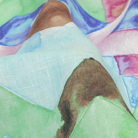 Pink, Blue and Green Watercolor Geometrics Medium Weight Linen Woven
