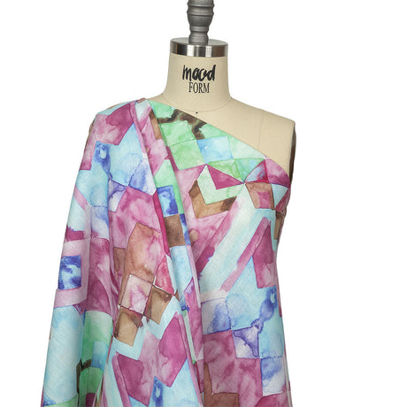 Pink, Blue and Green Watercolor Geometrics Medium Weight Linen Woven