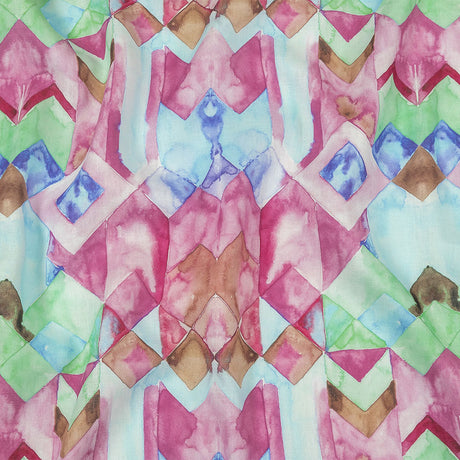 Pink, Blue and Green Watercolor Geometrics Medium Weight Linen Woven