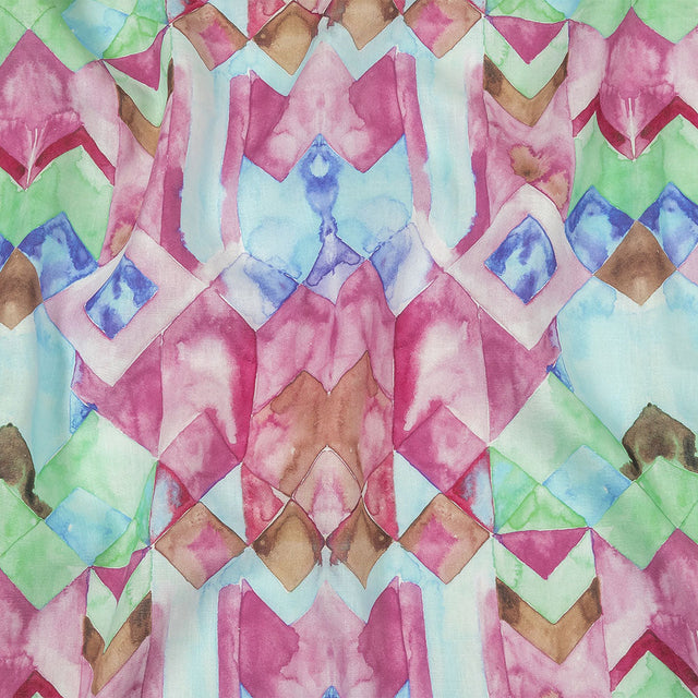 Pink, Blue and Green Watercolor Geometrics Medium Weight Linen Woven