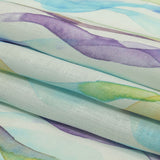 Turquoise, Lime and Eggplant Watercolor Waves Medium Weight Linen Woven
