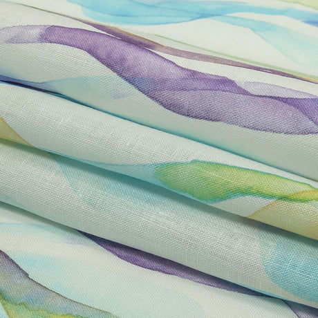 Turquoise, Lime and Eggplant Watercolor Waves Medium Weight Linen Woven