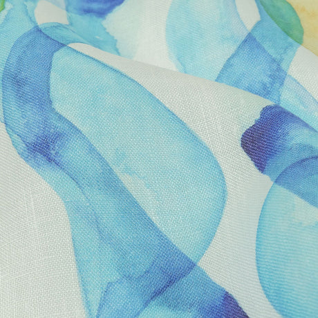 Turquoise, Lime and Eggplant Watercolor Waves Medium Weight Linen Woven