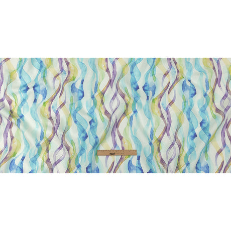 Turquoise, Lime and Eggplant Watercolor Waves Medium Weight Linen Woven