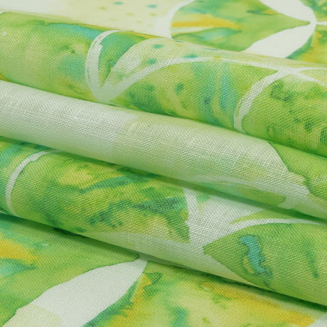 Green and Yellow Watercolor Medallions Medium Weight Linen Woven