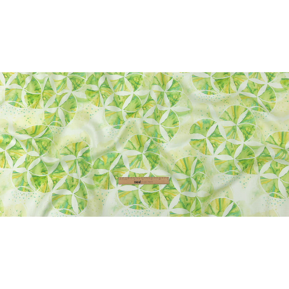 Green and Yellow Watercolor Medallions Medium Weight Linen Woven