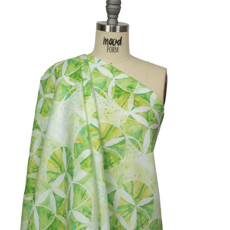 Green and Yellow Watercolor Medallions Medium Weight Linen Woven