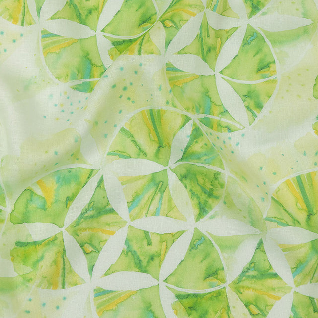 Green and Yellow Watercolor Medallions Medium Weight Linen Woven