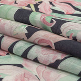 Pink, Green and Black Lilies Medium Weight Linen Woven
