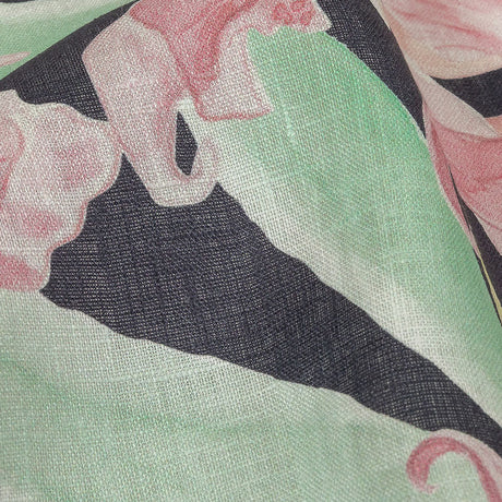 Pink, Green and Black Lilies Medium Weight Linen Woven