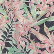 Pink, Green and Black Lilies Medium Weight Linen Woven