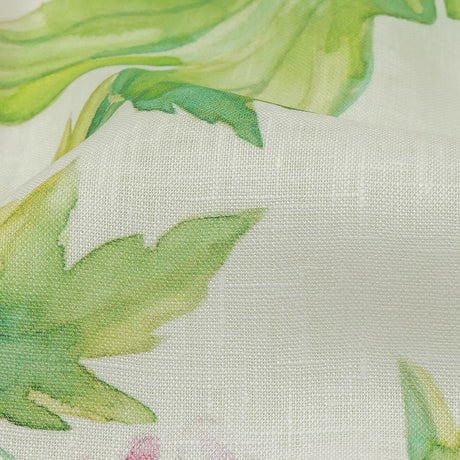 Pink, Green and White Watercolor Roses Medium Weight Linen Woven
