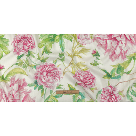 Pink, Green and White Watercolor Roses Medium Weight Linen Woven