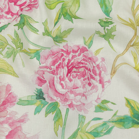 Pink, Green and White Watercolor Roses Medium Weight Linen Woven
