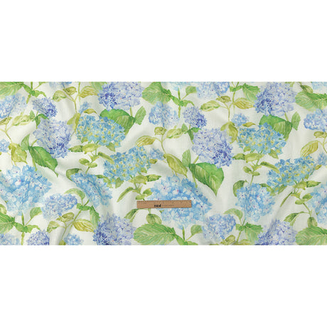 Blue, Green and White Hydrangeas Medium Weight Linen Woven