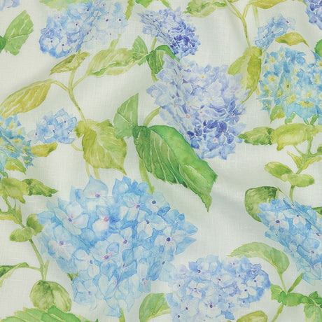Blue, Green and White Hydrangeas Medium Weight Linen Woven
