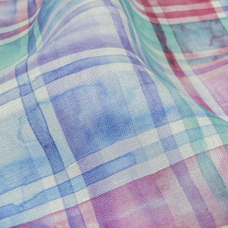 Purple, Teal and Pink Watercolor Plaid Medium Weight Linen Woven