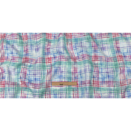 Purple, Teal and Pink Watercolor Plaid Medium Weight Linen Woven