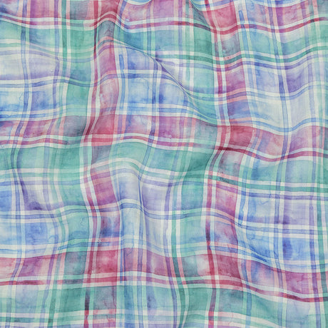 Purple, Teal and Pink Watercolor Plaid Medium Weight Linen Woven