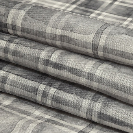 Gray and White Watercolor Plaid Medium Weight Linen Woven