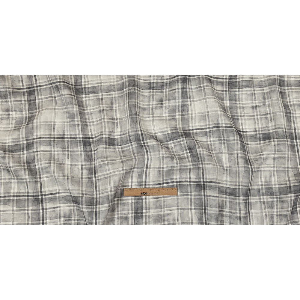 Gray and White Watercolor Plaid Medium Weight Linen Woven