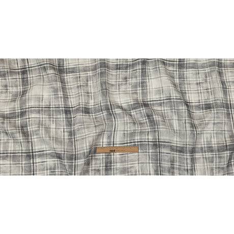 Gray and White Watercolor Plaid Medium Weight Linen Woven