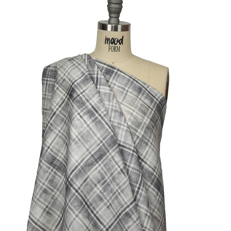 Gray and White Watercolor Plaid Medium Weight Linen Woven