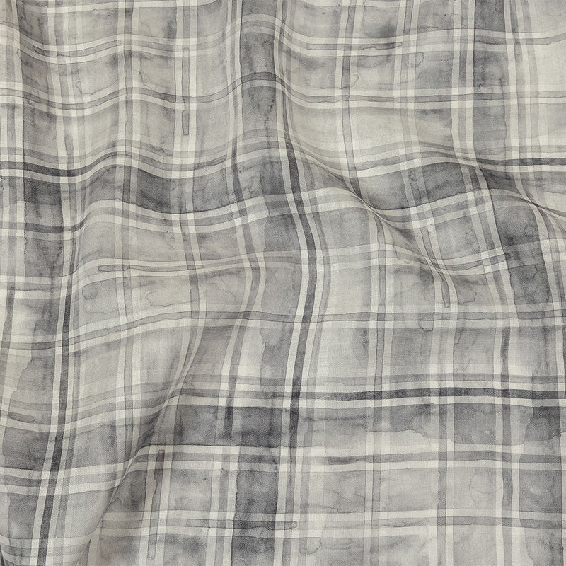Gray and White Watercolor Plaid Medium Weight Linen Woven