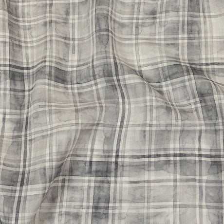 Gray and White Watercolor Plaid Medium Weight Linen Woven