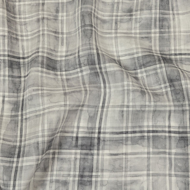 Gray and White Watercolor Plaid Medium Weight Linen Woven