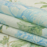 Blue, Green and White Watercolor Roses Medium Weight Linen Woven
