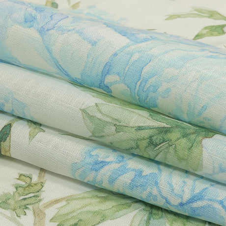 Blue, Green and White Watercolor Roses Medium Weight Linen Woven