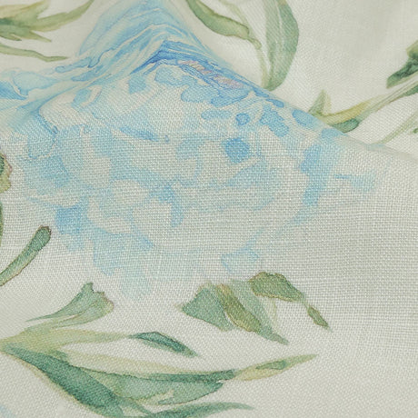 Blue, Green and White Watercolor Roses Medium Weight Linen Woven