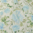 Blue, Green and White Watercolor Roses Medium Weight Linen Woven