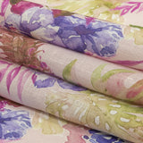 Pink, Purple and Green Watercolor Tropical Plants and Pineapples Medium Weight Linen Woven