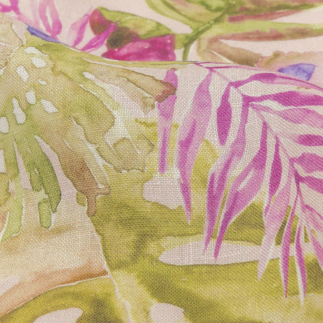 Pink, Purple and Green Watercolor Tropical Plants and Pineapples Medium Weight Linen Woven