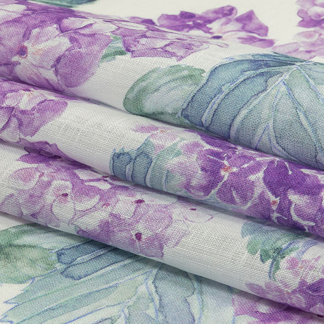 Purple, Green and White Hydrangeas Medium Weight Linen Woven