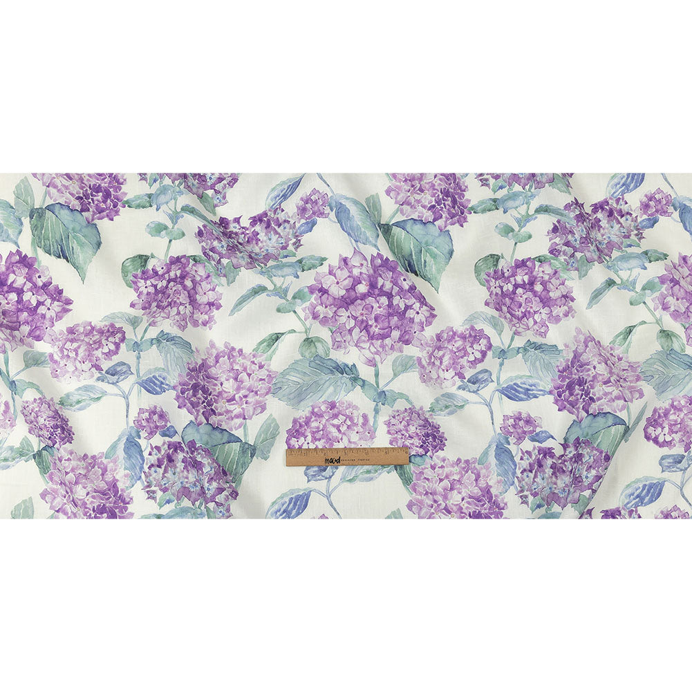 Purple, Green and White Hydrangeas Medium Weight Linen Woven