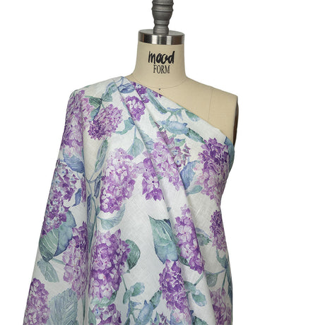 Purple, Green and White Hydrangeas Medium Weight Linen Woven