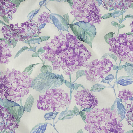 Purple, Green and White Hydrangeas Medium Weight Linen Woven