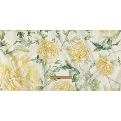 Yellow, Green and White Watercolor Roses Medium Weight Linen Woven