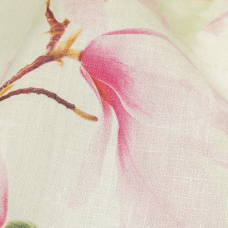 Pink and Green Magnolia Blooms Medium Weight Linen Woven
