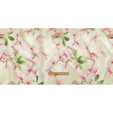 Pink and Green Magnolia Blooms Medium Weight Linen Woven