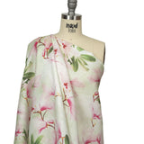 Pink and Green Magnolia Blooms Medium Weight Linen Woven