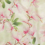 Pink and Green Magnolia Blooms Medium Weight Linen Woven