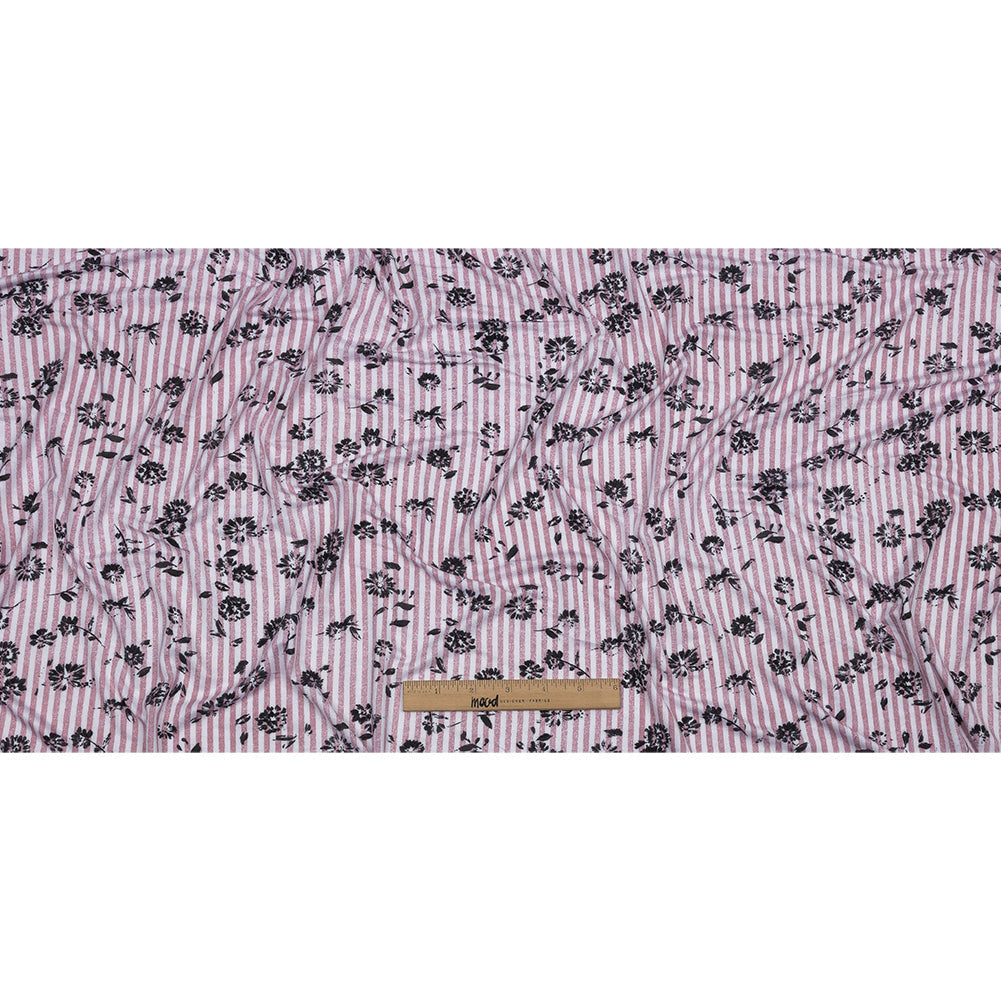 Mauve, White and Black Candy Stripes and Florals Stretch Rayon Jersey