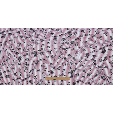 Mauve, White and Black Candy Stripes and Florals Stretch Rayon Jersey