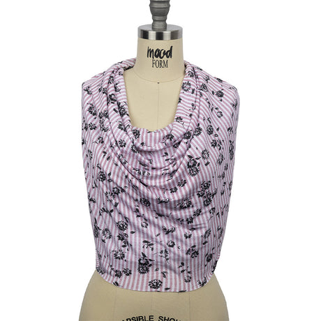 Mauve, White and Black Candy Stripes and Florals Stretch Rayon Jersey